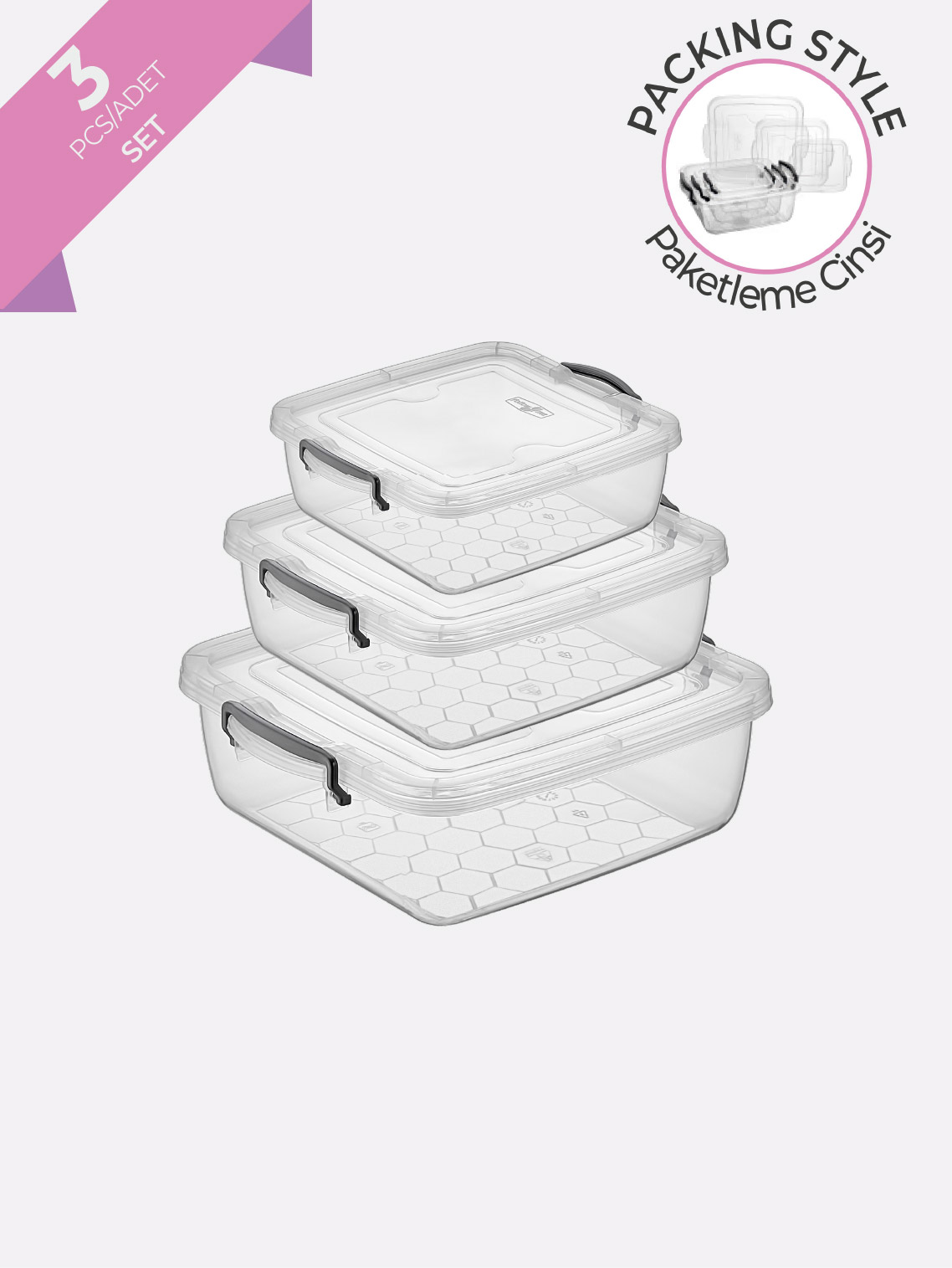 Eco Kare  Saklama Kabı 3 Parça